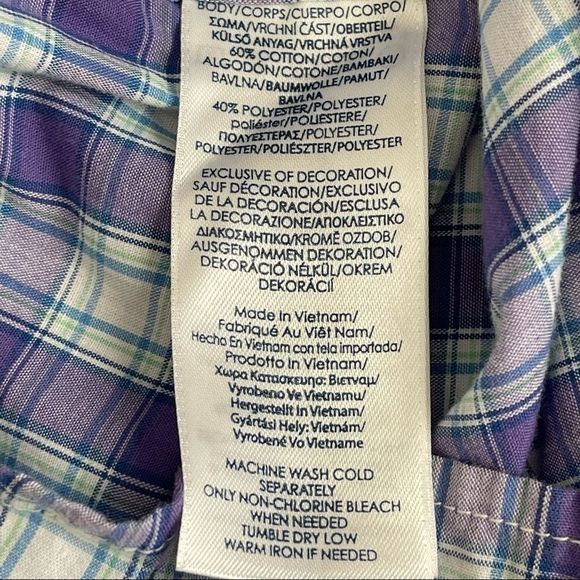 CHAPS Easy Care Purple Plaid Shirt Button Down Preppy Sharp Crest Logo Size L - Picture 8 of 11